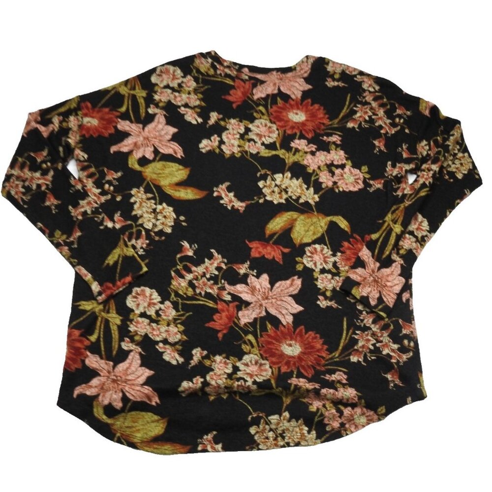 Well Worn Floral Long Sleeve Top Small Black V Neck Boho Stretch Lightweight - Picture 5 of 9
